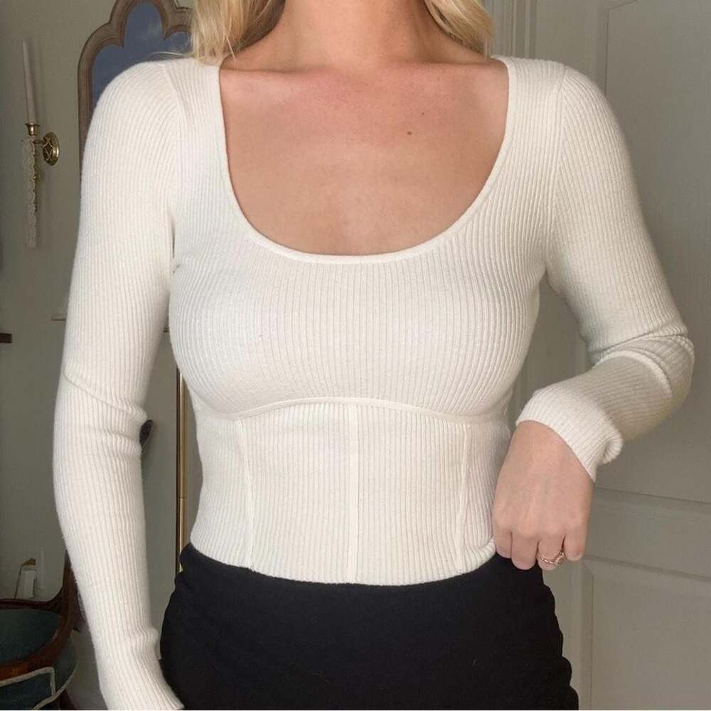 Abercrombie & Fitch Ribbed Scoop Neck Corset Knit Top